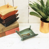 Small leather trinket tray in green