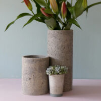 concrete cylinder pots with small pot