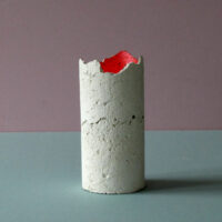 white concrete candleholder pomegranate colour inside