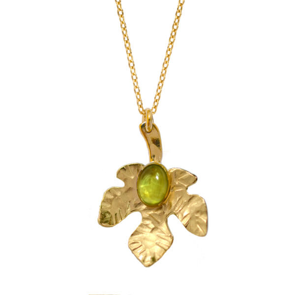 Textured leaf pendant with peridot gemstone