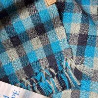 Fruitbat - Blue & Grey Check Shawl 2 - Frutibat Textiles