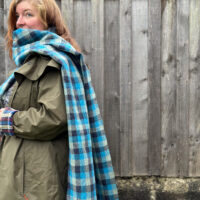 Fruitbat - Blue & Grey Check Shawl 4 - Frutibat Textiles