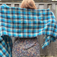 Fruitbat - Blue & Grey Check Shawl 5 - Frutibat Textiles